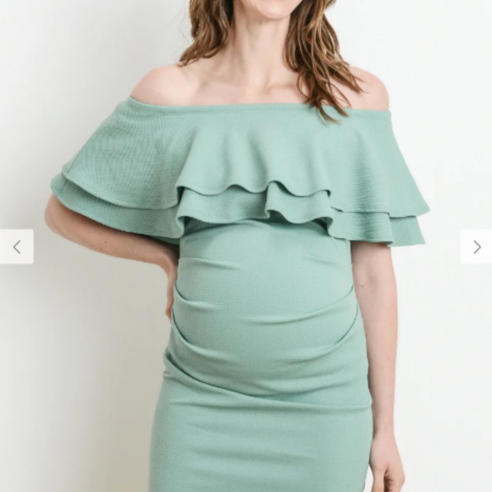 Double ruffle off shoulder maternity dress